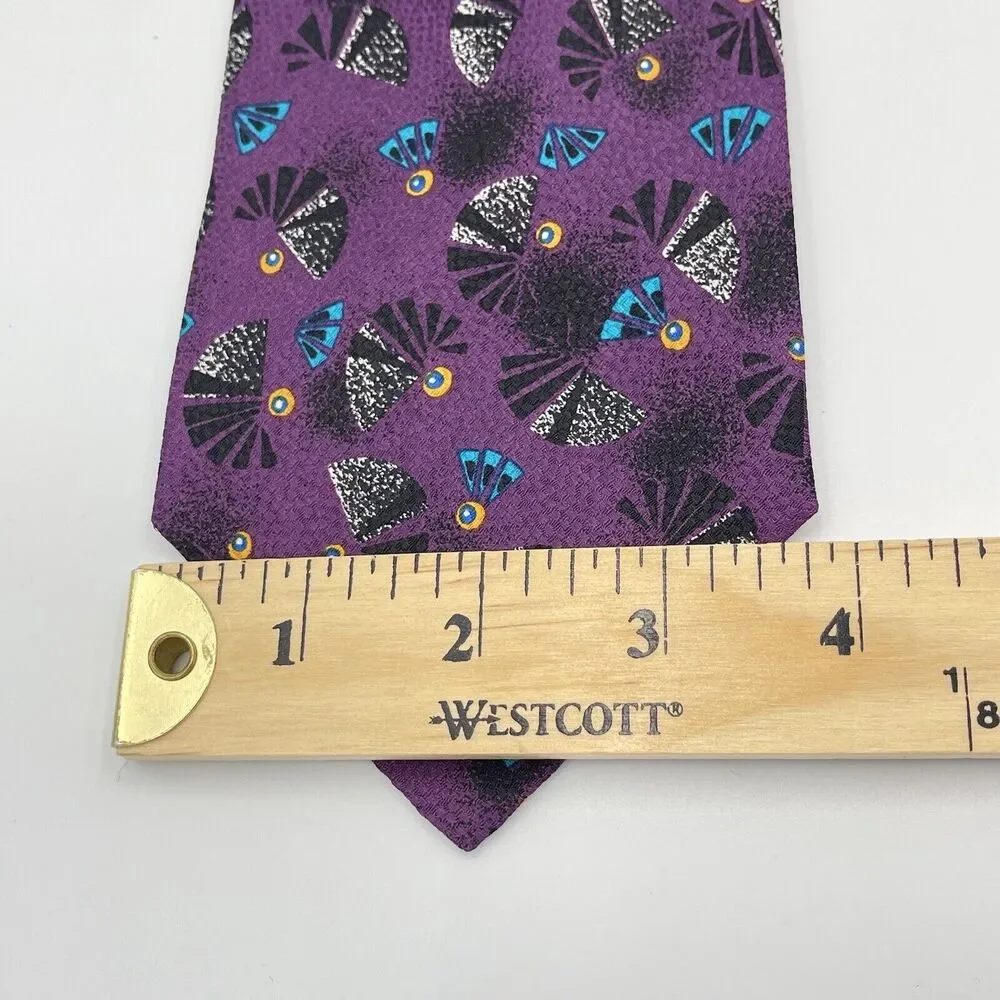 Countess Mara 100% Silk Neck Tie Vintage Novelty Feather Peacock Fan Purple